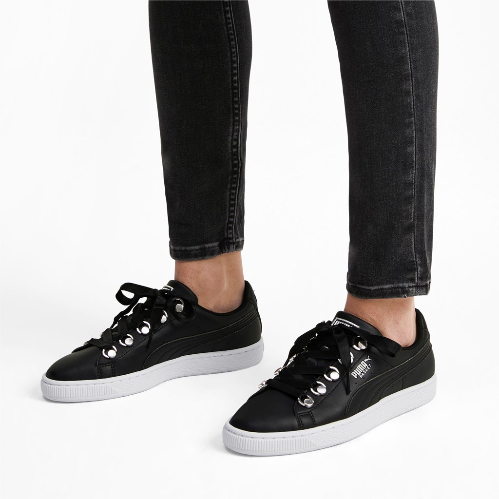 Black Silver Puma Basket Hike Women's Sneakers | 3129INDTR