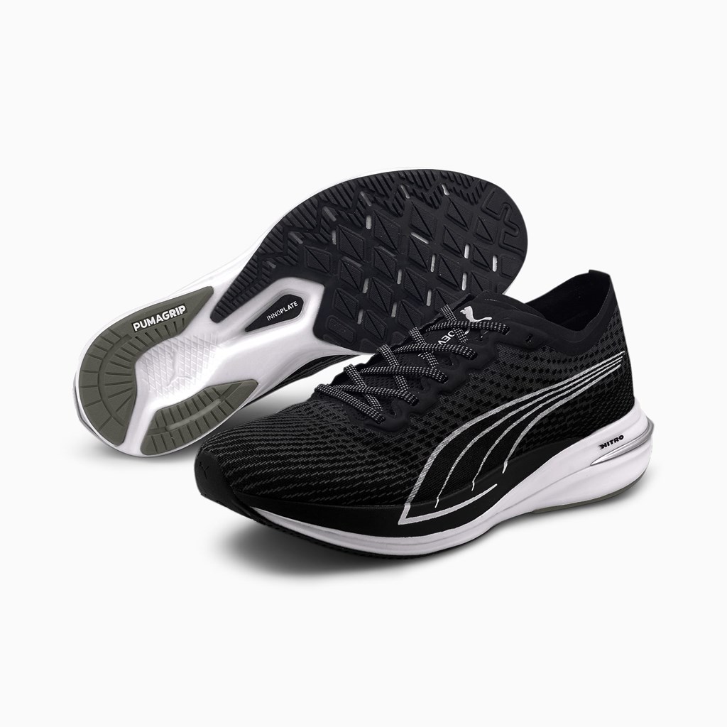 Black / Silver Puma Deviate NITRO Men's Running Shoes | 4270XECUN