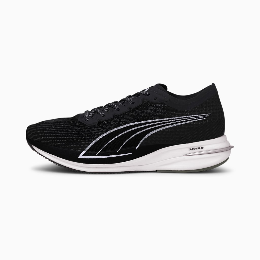 Black / Silver Puma Deviate NITRO Men\'s Running Shoes | 4270XECUN