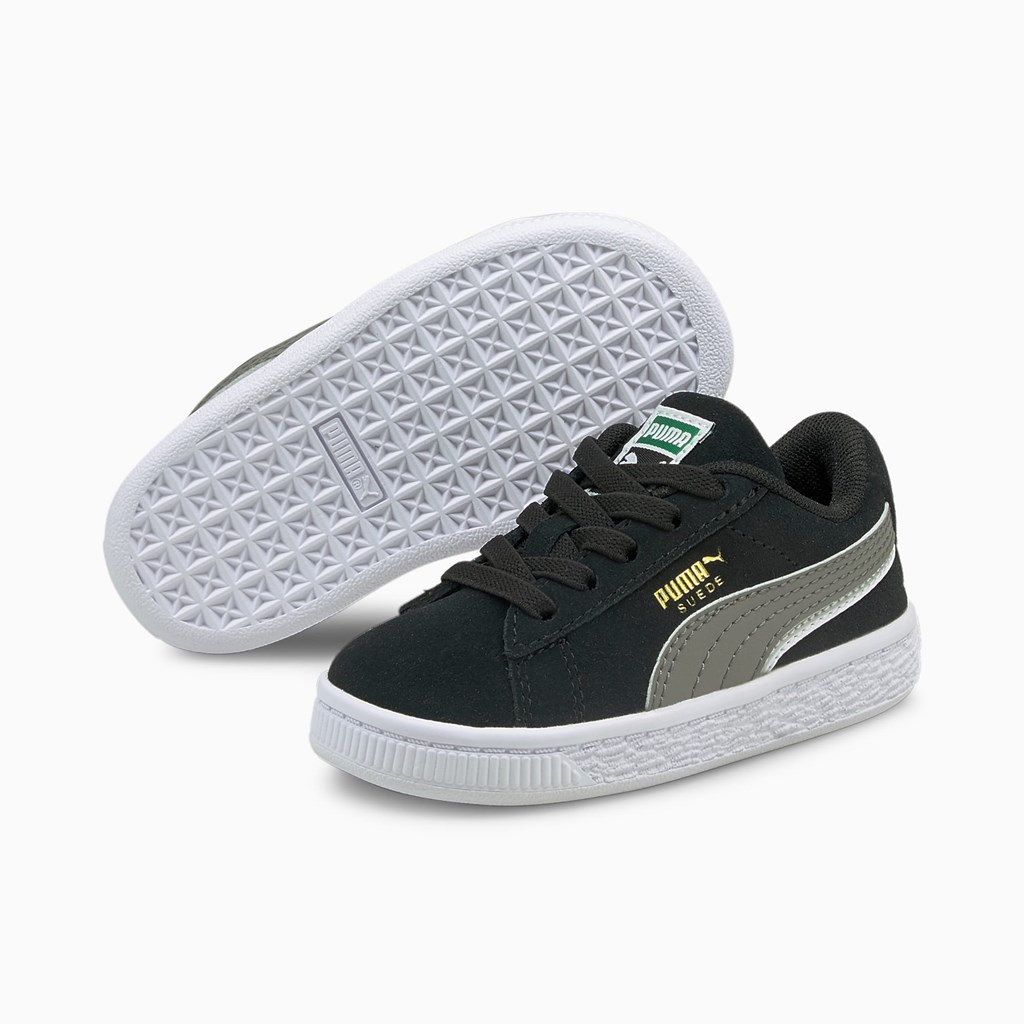 Black / Steel Gray / White Puma Suede Triplex Toddler Girls' Basketball Shoes | 6783NYZWS