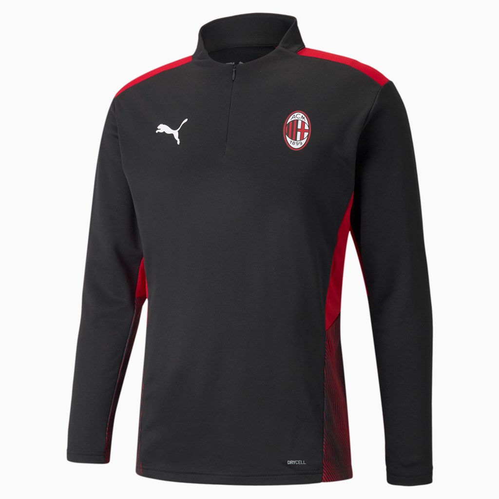 Black / Tango Red Puma AC Milan Training Quarter-Zip Soccer Men\'s Tee | 3108MAUJK