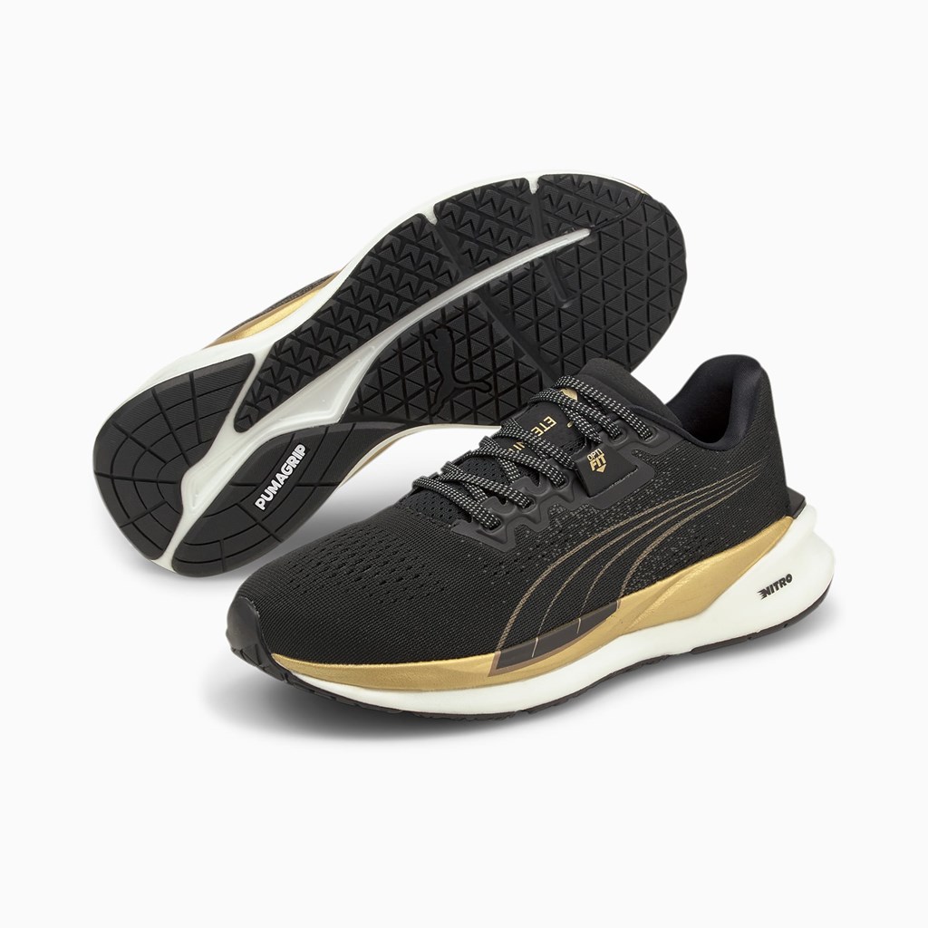 Black Team Gold Puma Eternity NITRO Women's Running Shoes | 5289NGFWK