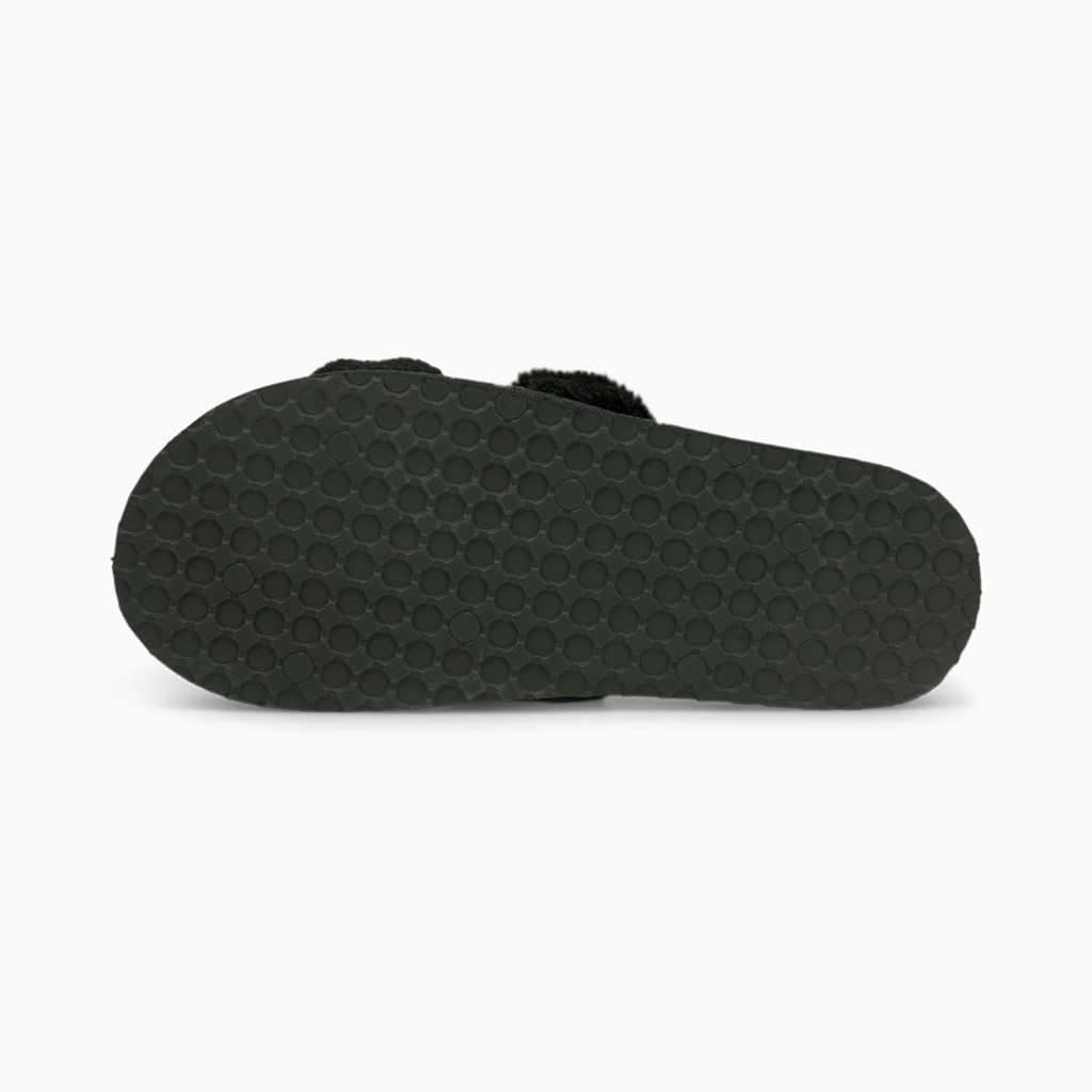 Black Team Gold Puma Fluff  Women's Slides | 4625ZDNAI