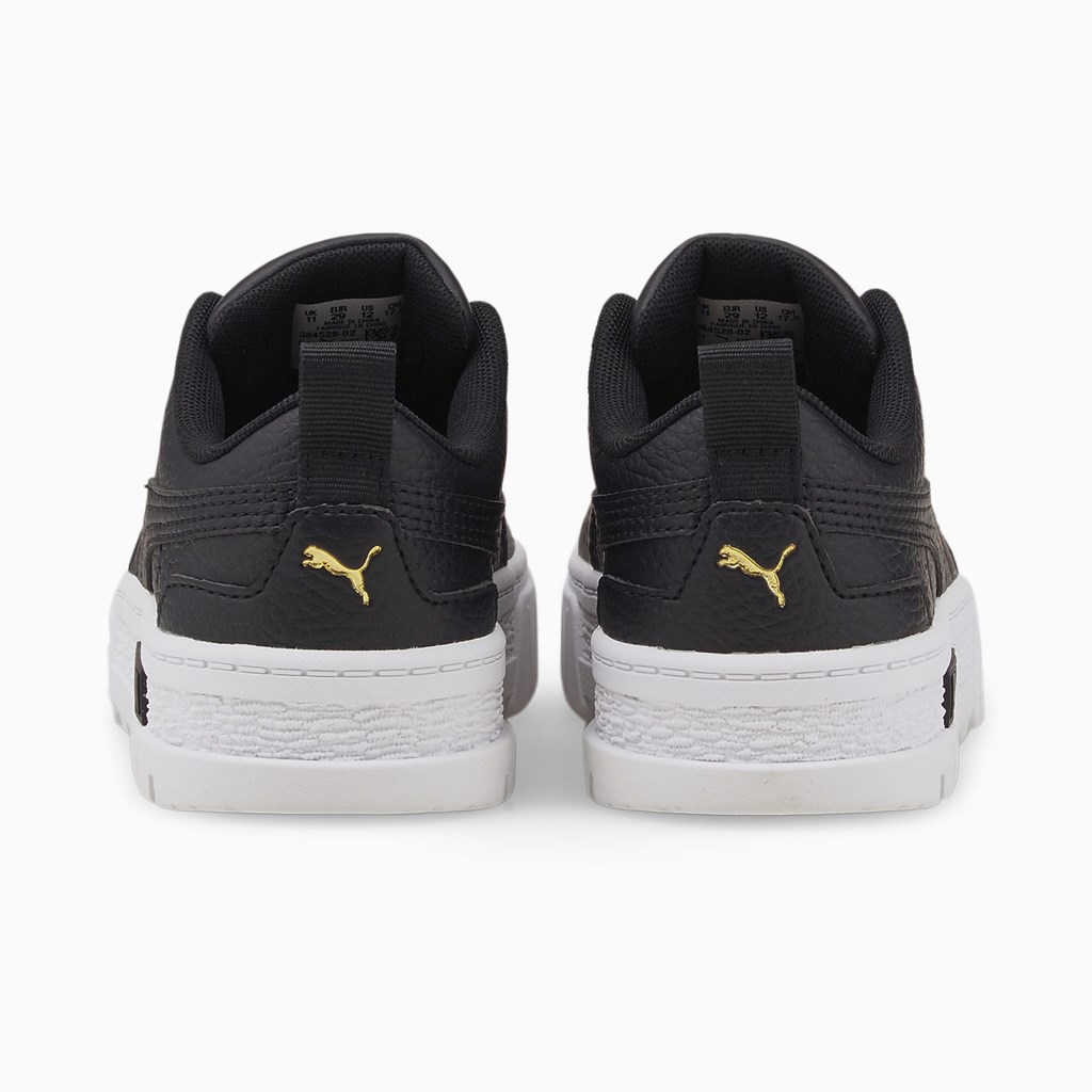 Black / Team Gold Puma Mayze Leather Little Girls' Sneakers | 0841ZMVHB