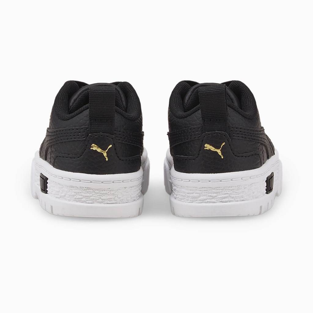 Black / Team Gold Puma Mayze Leather Toddler Girls' Sneakers | 3621UGNTI