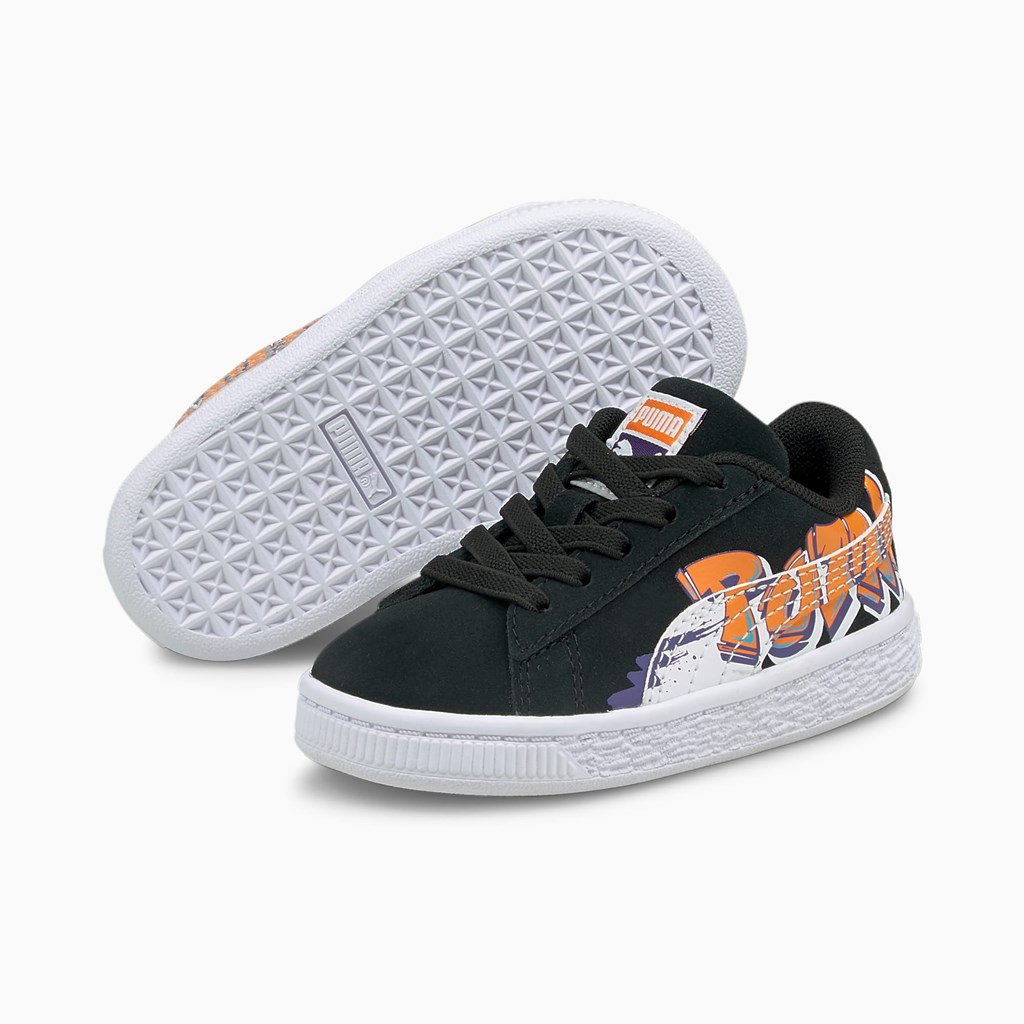 Black / Vibrant Orange Puma Suede Street Art Toddler Girls' Sneakers | 0817QHRKG