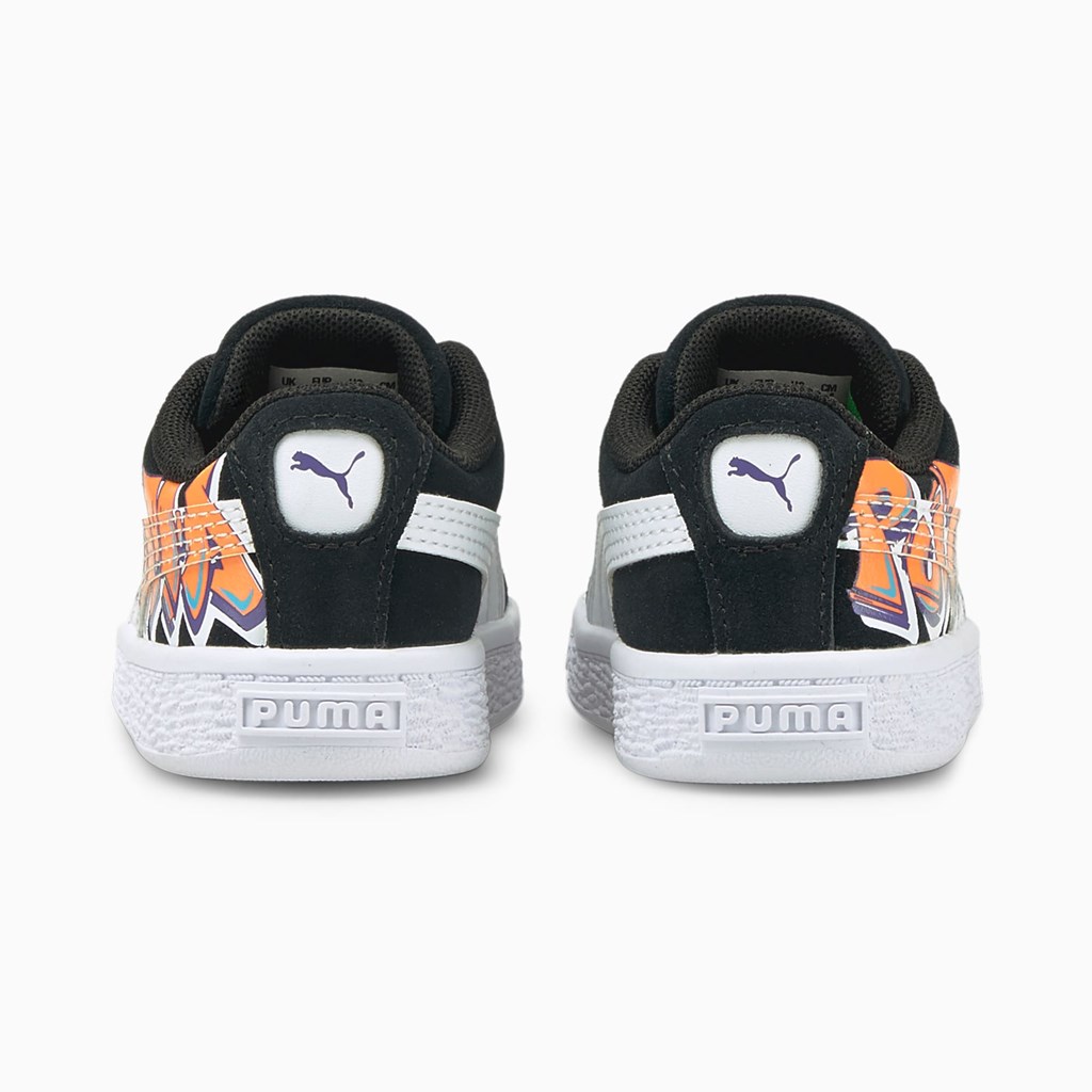 Black / Vibrant Orange Puma Suede Street Art Toddler Girls' Sneakers | 0817QHRKG