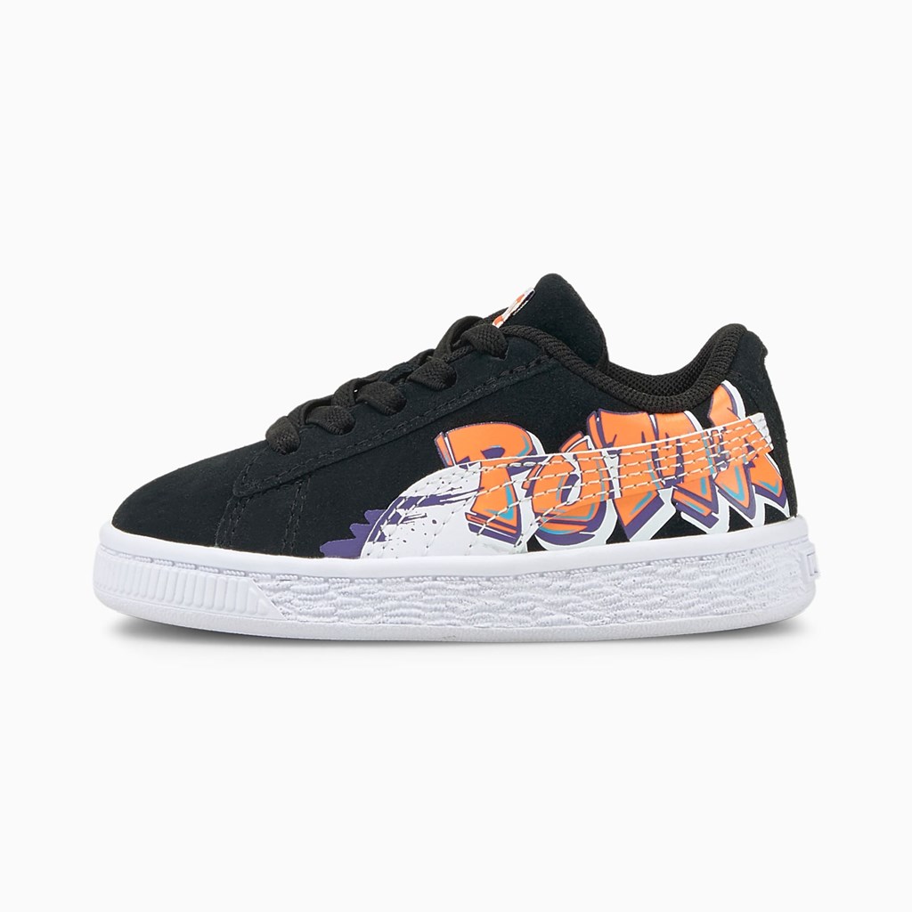 Black / Vibrant Orange Puma Suede Street Art Toddler Girls\' Sneakers | 0817QHRKG