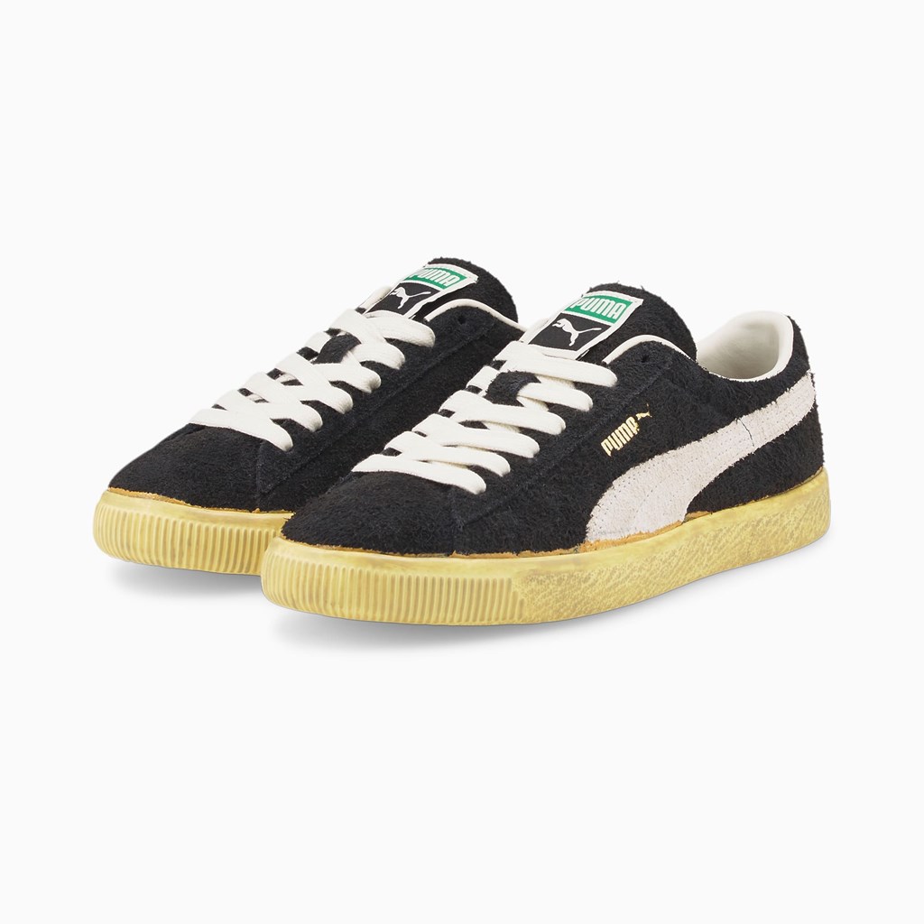 Black / Whisper White / Mellow Yellow Puma Suede VTG The NeverWorn Men's Sneakers | 8910XQNSW