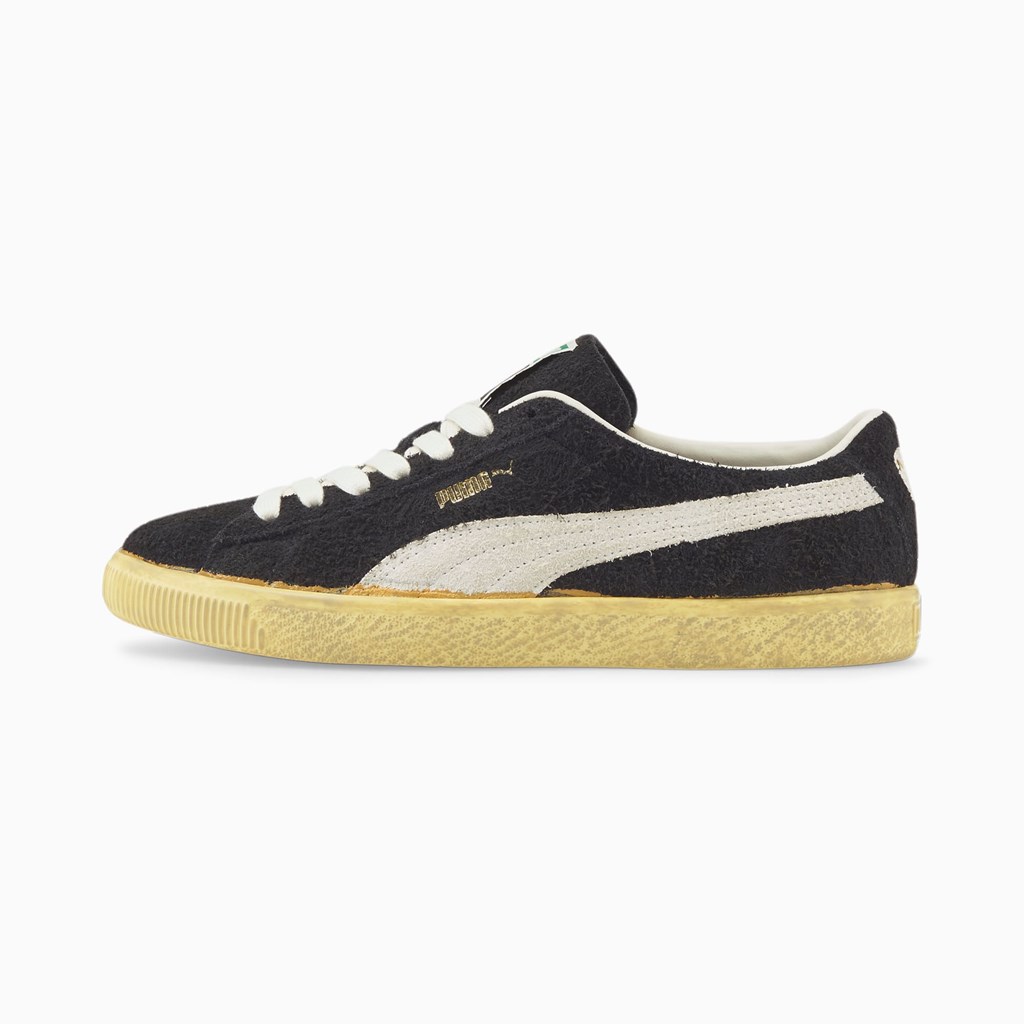 Black / Whisper White / Mellow Yellow Puma Suede VTG The NeverWorn Men\'s Sneakers | 8910XQNSW