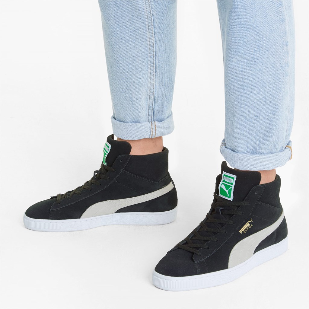 Black / White / Amazon Green Puma Suede Mid XXI Men's Sneakers | 9314DAHNV