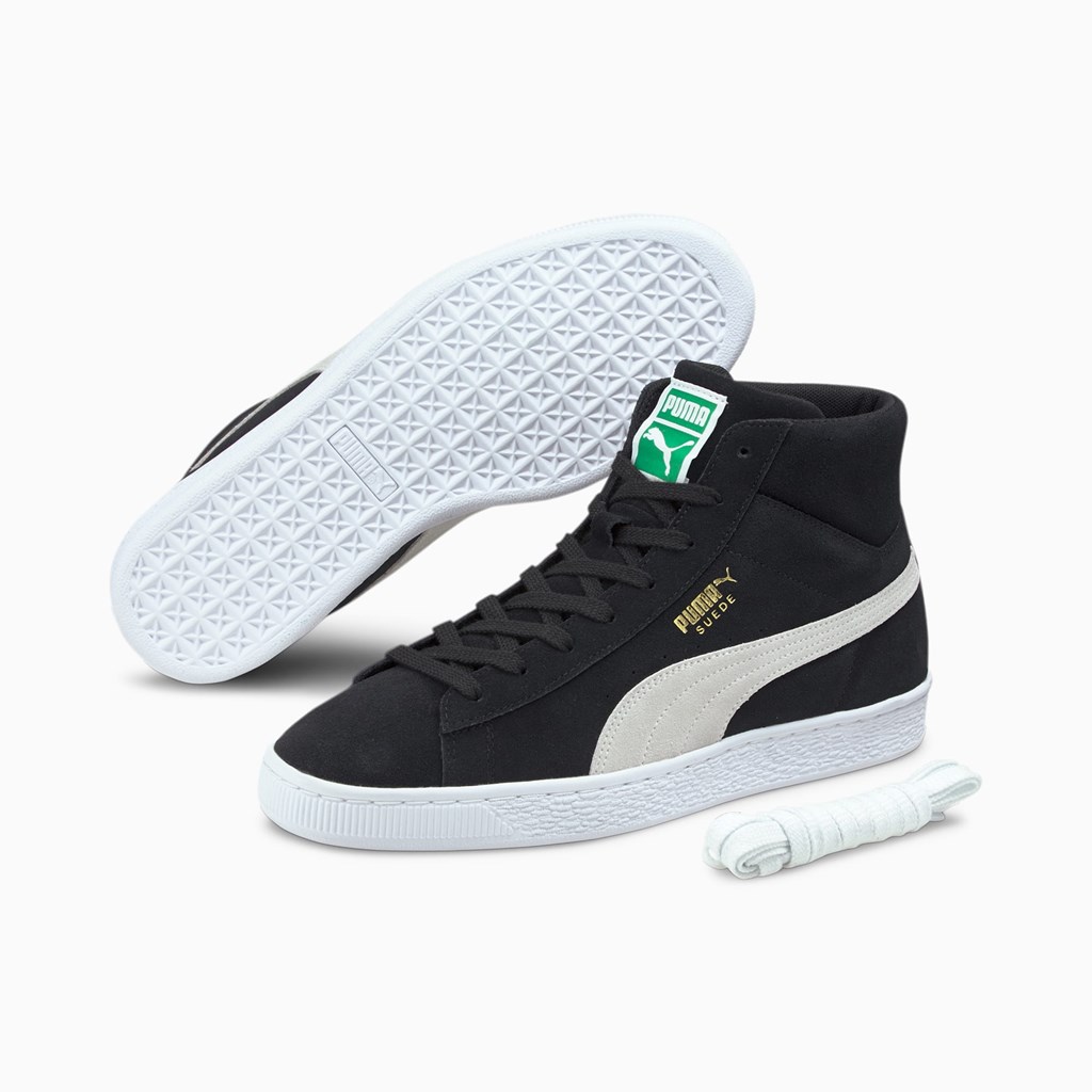 Black / White / Amazon Green Puma Suede Mid XXI Men's Sneakers | 9314DAHNV