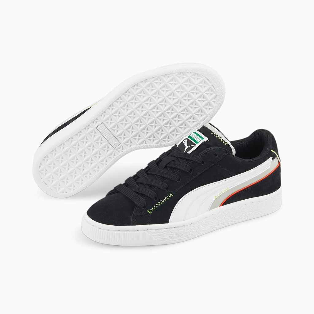 Black / White / Harbor Mist Puma Suede Displaced JR Girls' Sneakers | 0698OWMNY