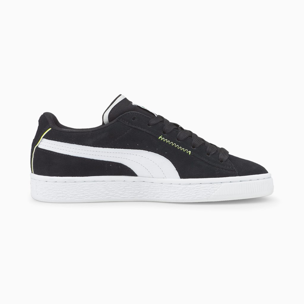 Black / White / Harbor Mist Puma Suede Displaced JR Girls' Sneakers | 0698OWMNY