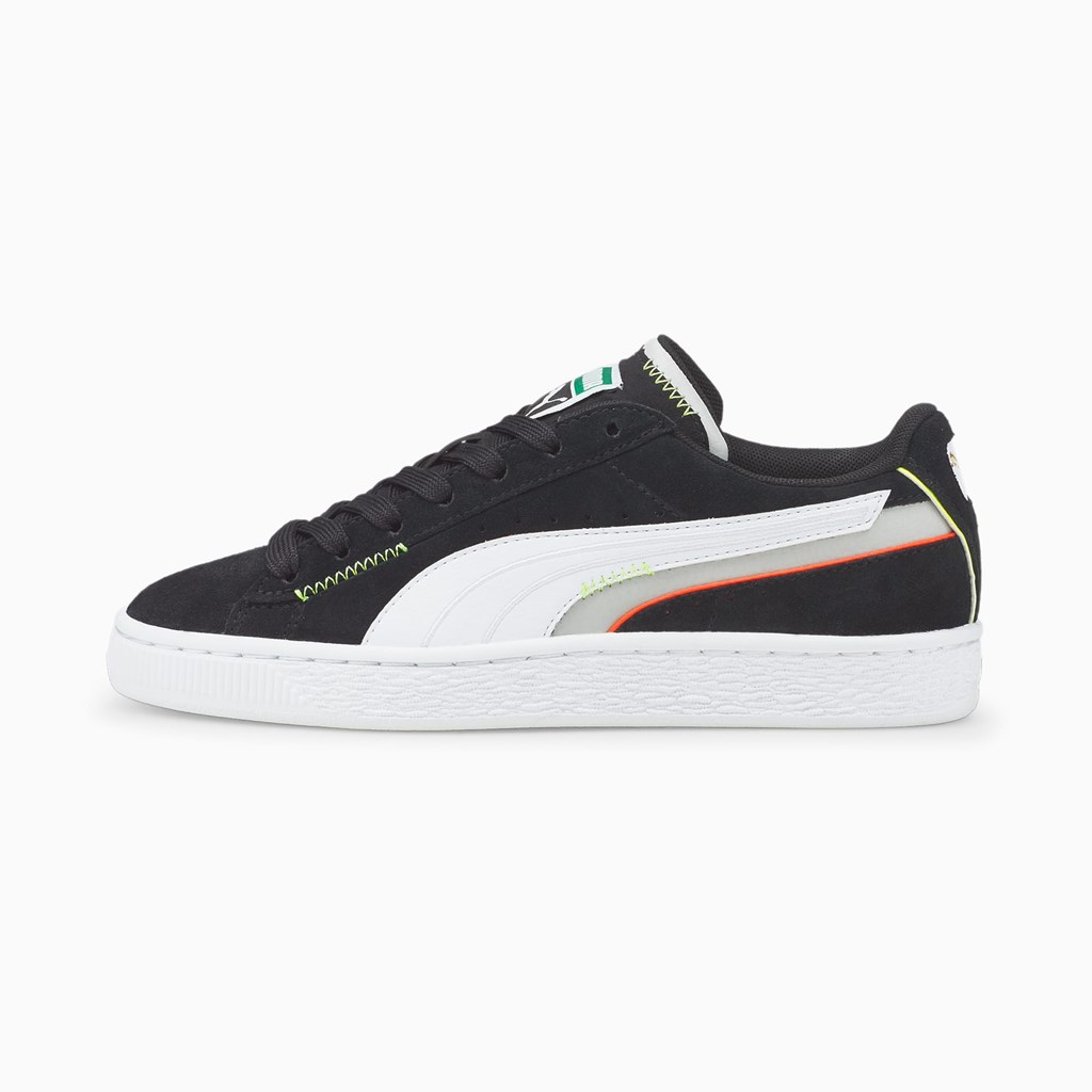 Black / White / Harbor Mist Puma Suede Displaced JR Girls\' Sneakers | 0698OWMNY