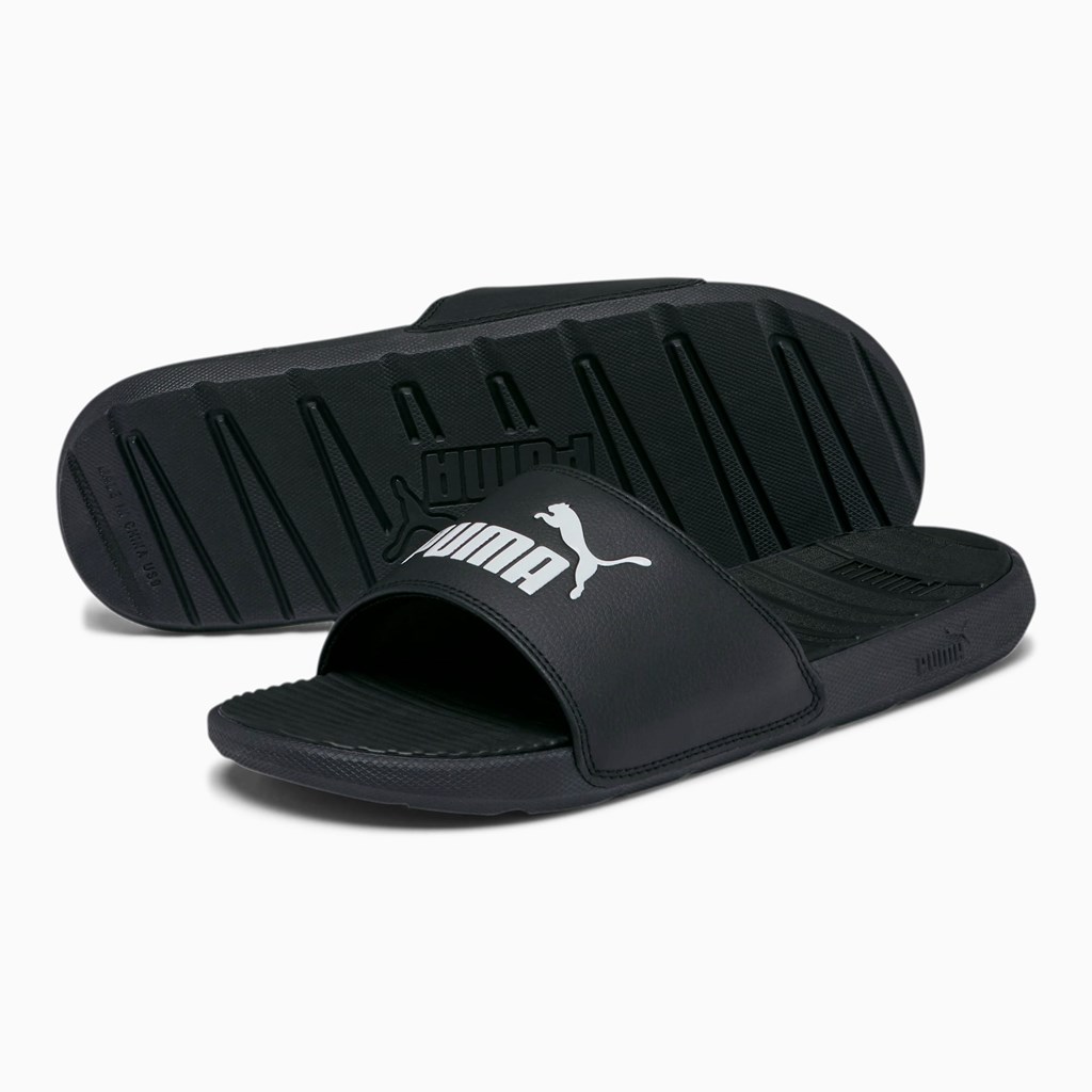 Black / White Puma Cool Cat Men's Slides | 1352DPJQF