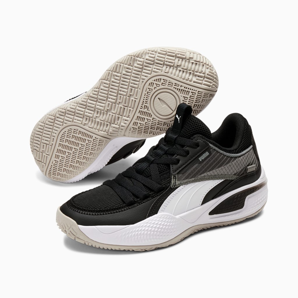 Black / White Puma Court Rider JR Boys' Basketball Shoes | 0659HRQOV