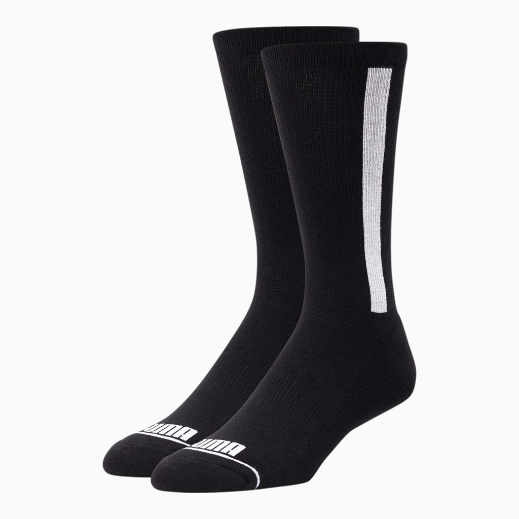 Black / White Puma Crew Stripe [2 Pack] Men\'s Socks | 3650MIPCU