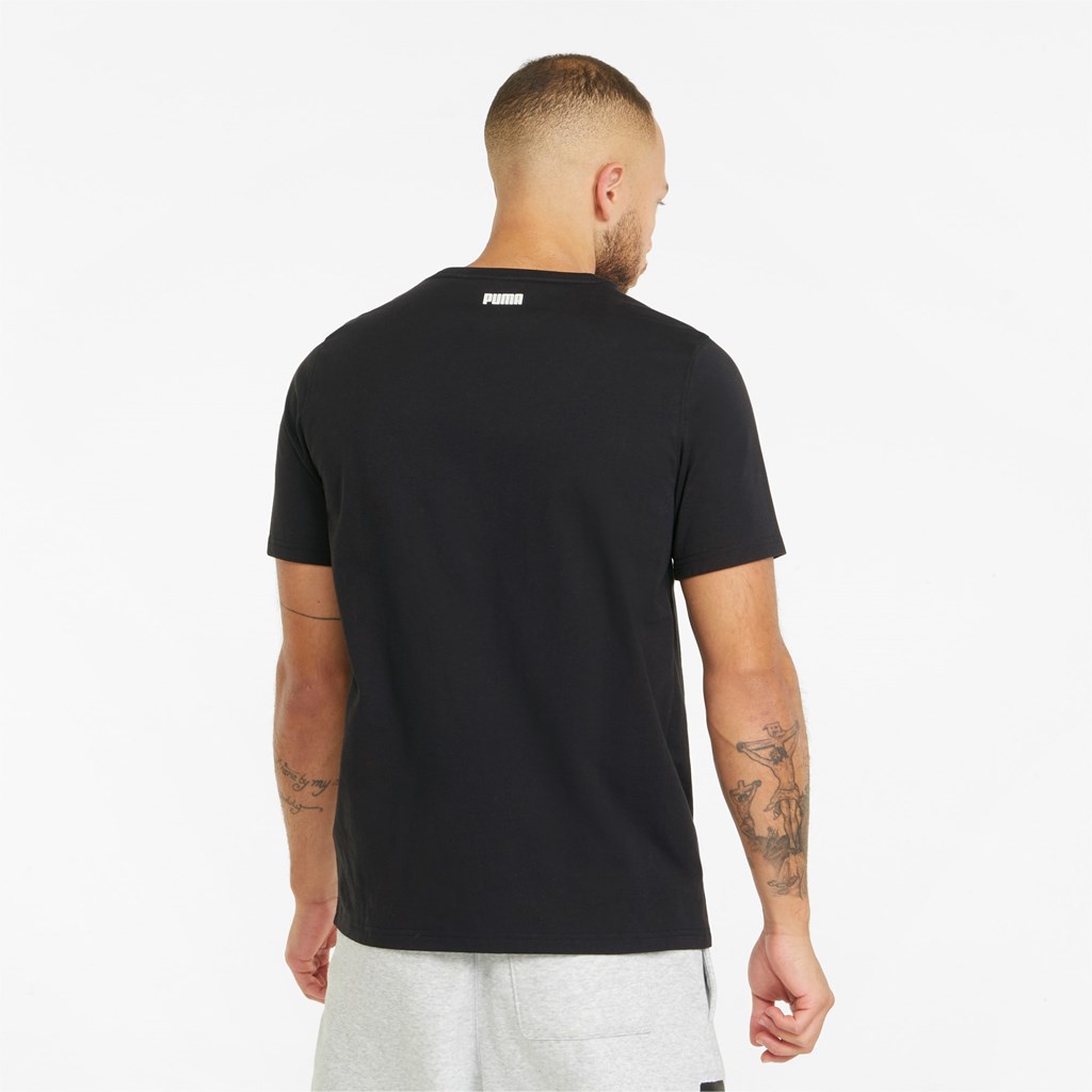 Black / White Puma Dylan Short Sleeve Basketball Men's Tee | 7230AMTHY