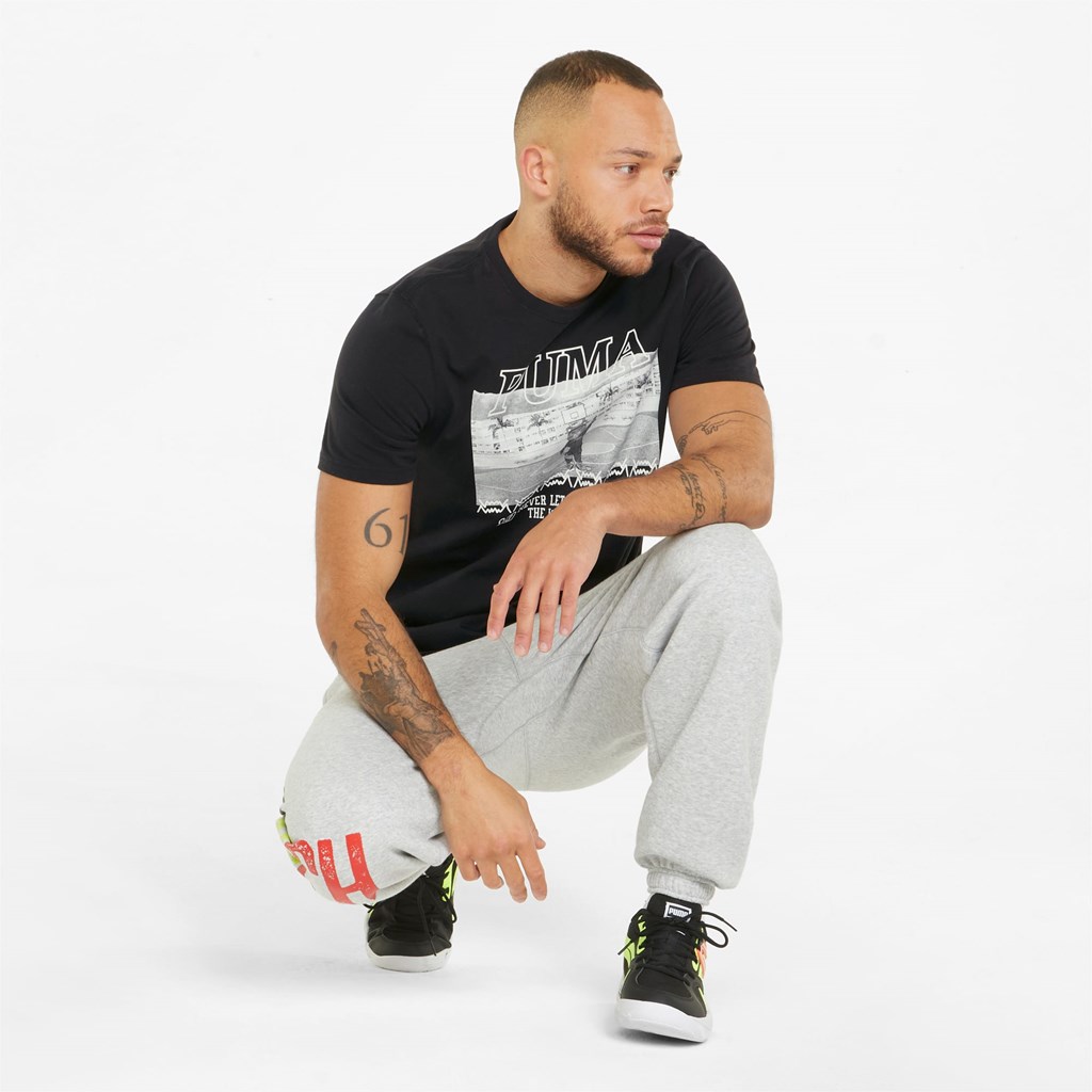 Black / White Puma Dylan Short Sleeve Basketball Men's Tee | 7230AMTHY