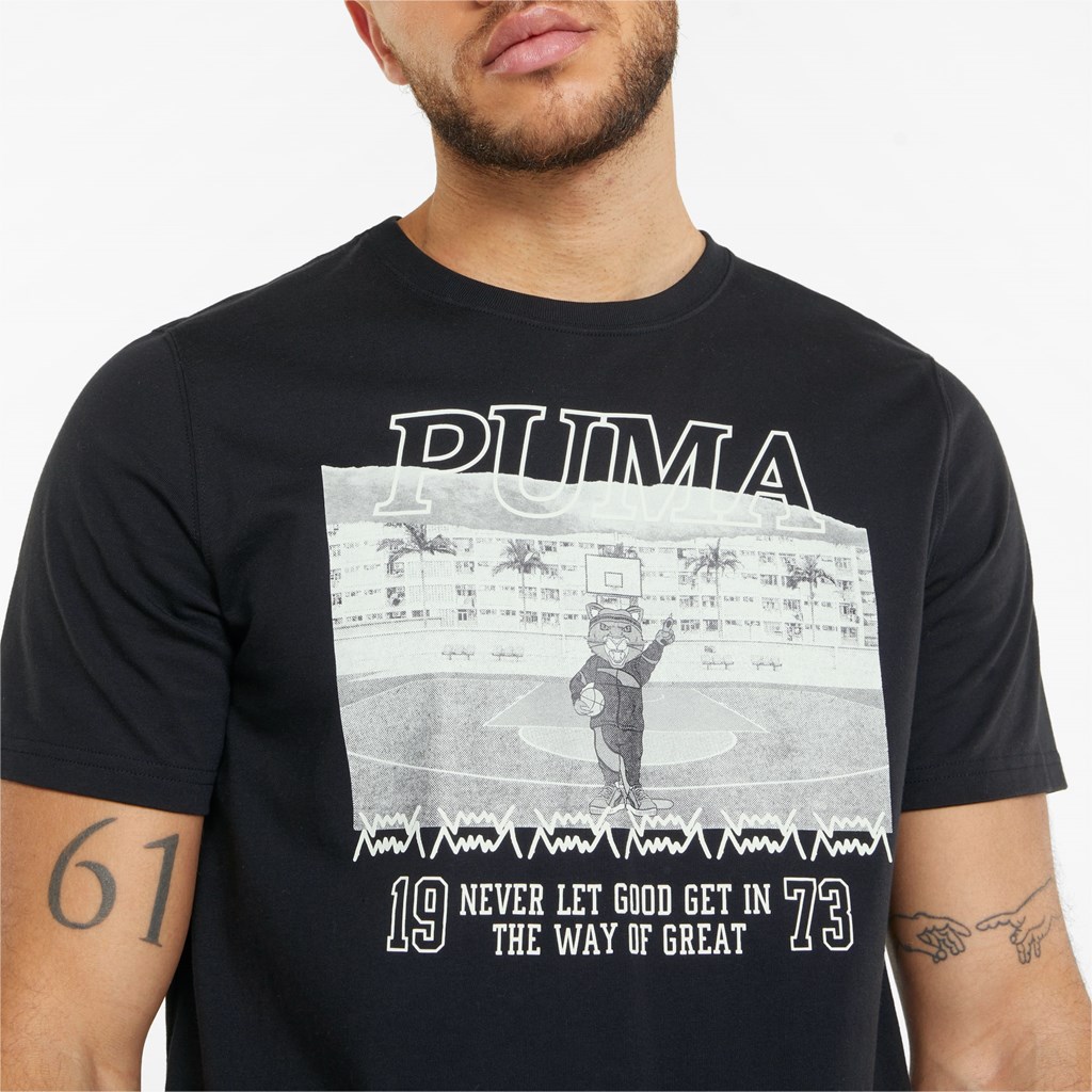 Black / White Puma Dylan Short Sleeve Basketball Men's Tee | 7230AMTHY