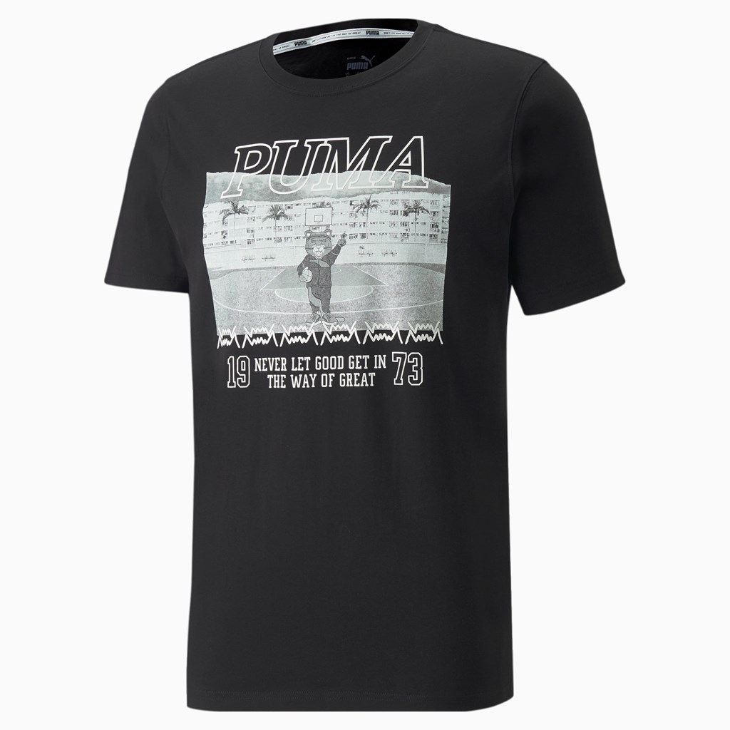 Black / White Puma Dylan Short Sleeve Basketball Men's Tee | 7230AMTHY