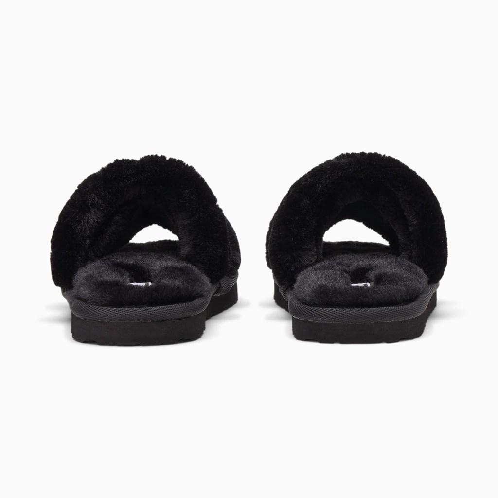 Black / White Puma Fluff Little Girls' Slippers | 3460JSUNH