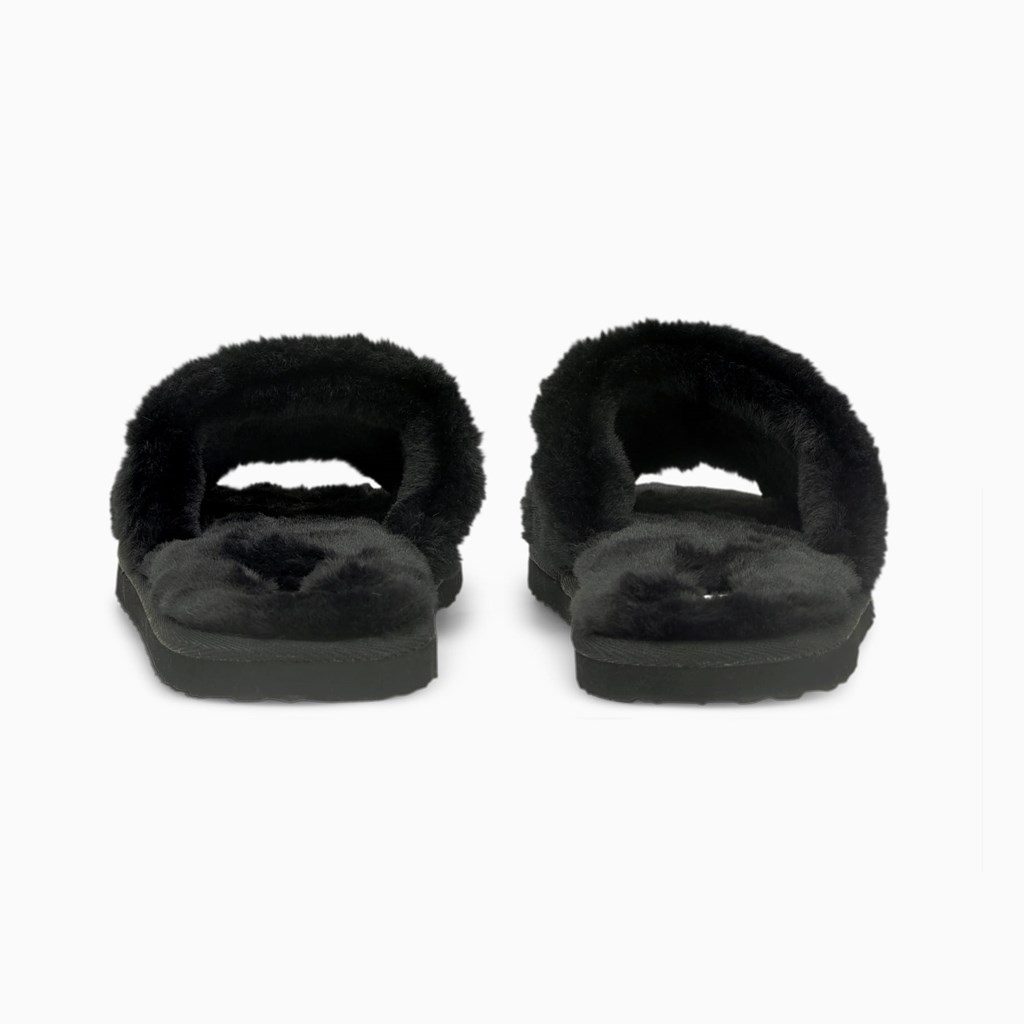 Black White Puma Fluff  Women's Slides | 7542PFKGO