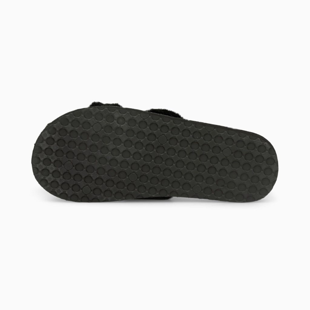 Black White Puma Fluff  Women's Slides | 7542PFKGO