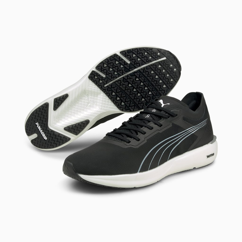 Black / White / Silver Puma Liberate NITRO Men's Running Shoes | 7510SOWQE