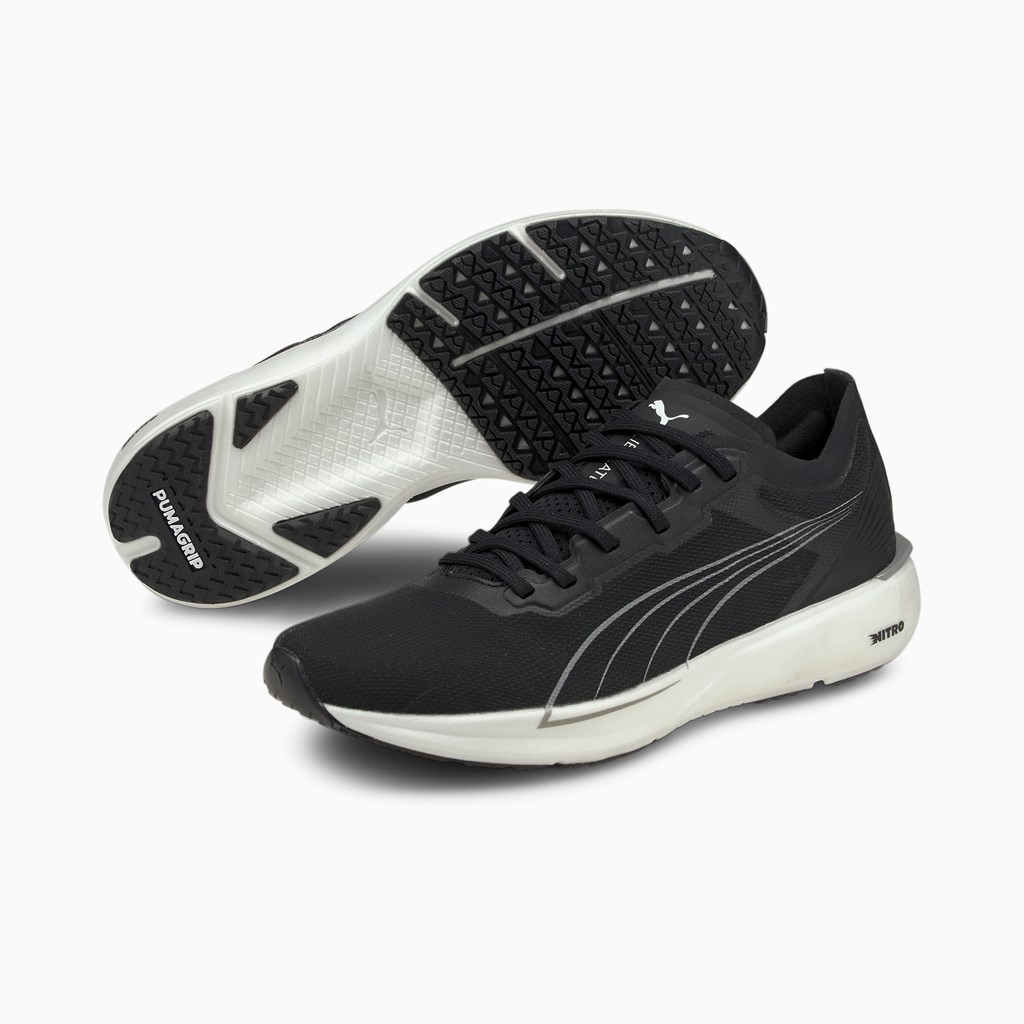 Black White Silver Puma Liberate NITRO Women's Running Shoes | 9365WTHIQ