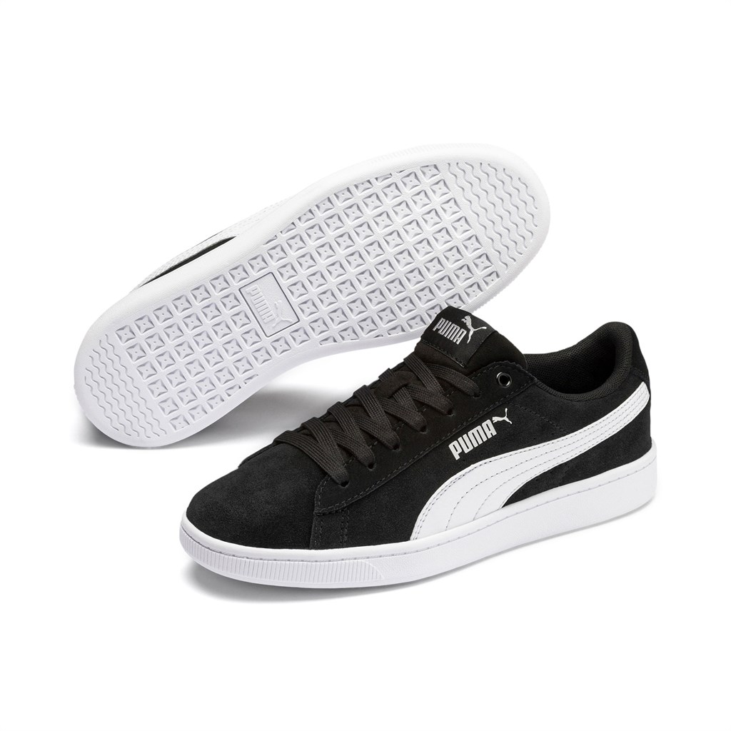 Black / White / Silver Puma Puma Vikky V2 Suede Jr Girls' Sneakers | 5691ZNERD