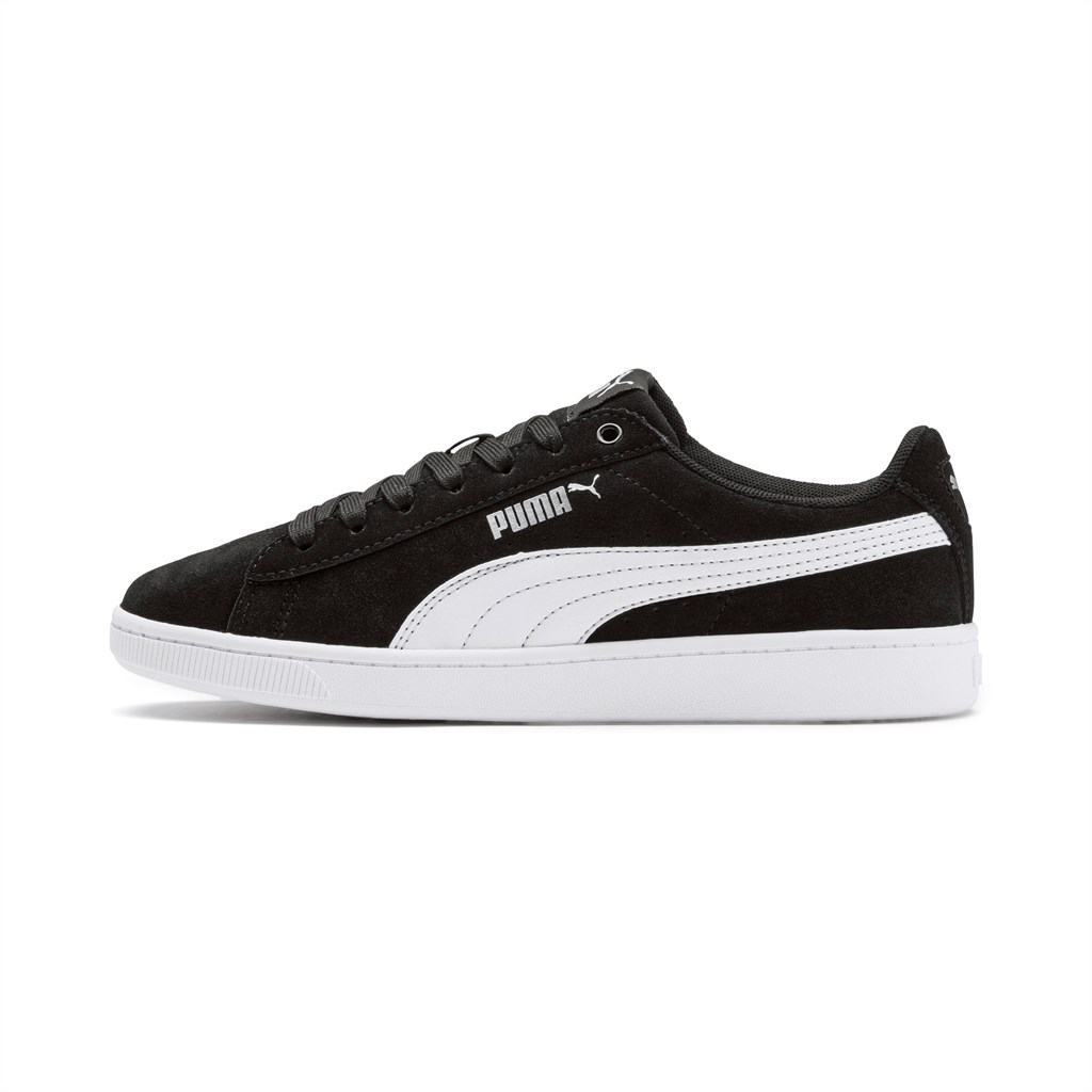 Black / White / Silver Puma Puma Vikky V2 Suede Jr Girls\' Sneakers | 5691ZNERD