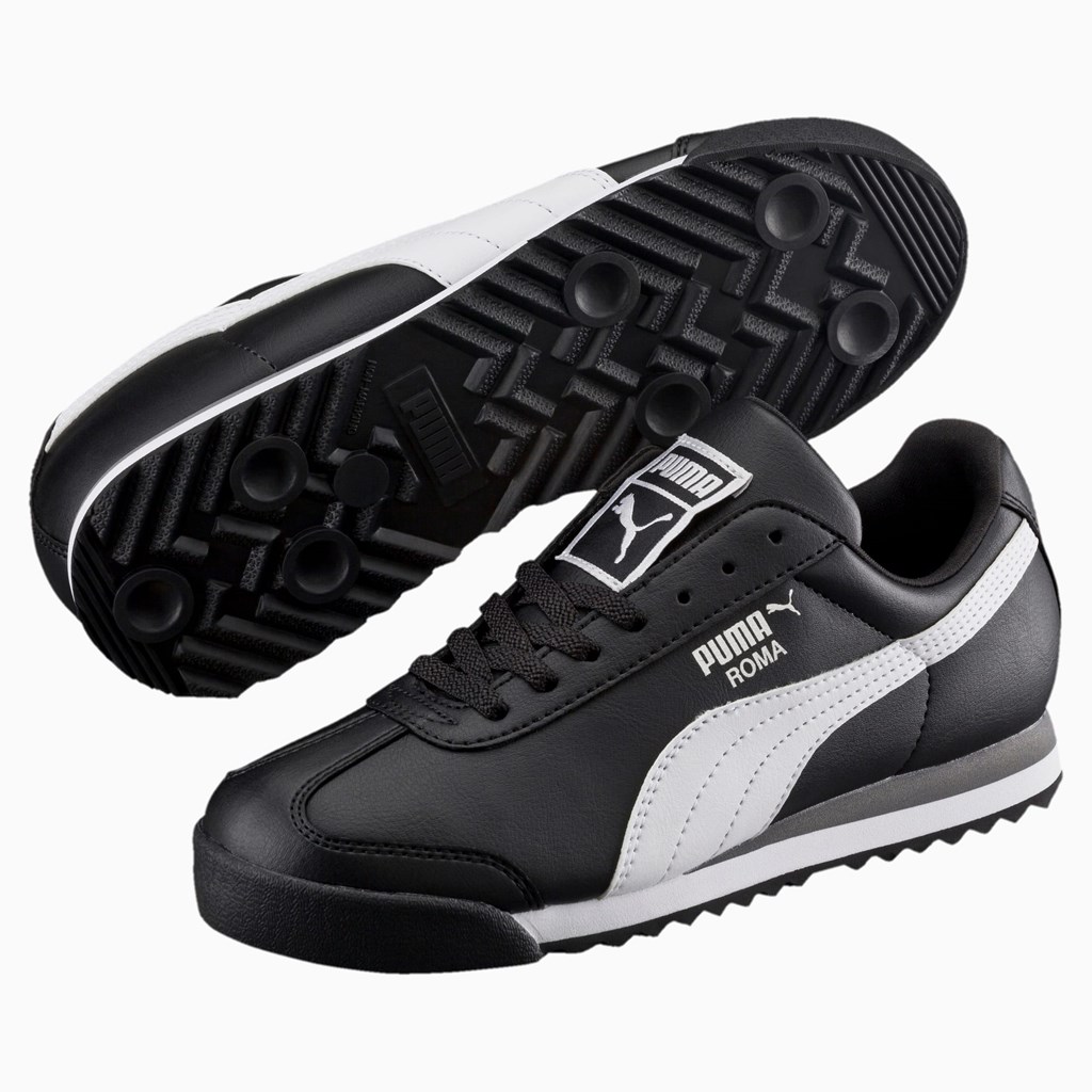 Black / White / Silver Puma Roma Basic JR Girls' Sneakers | 4862IFYSB