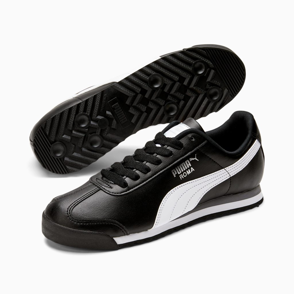 Black / White / Silver Puma Roma Basic Men's Sneakers | 2468JLDWH