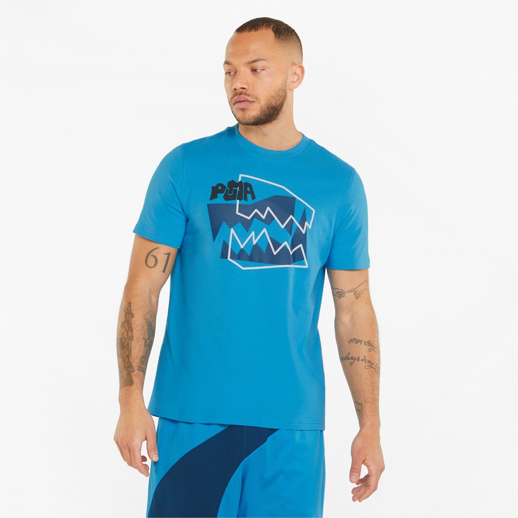 Bleu Azur Puma 4th Quarter Basketball Men\'s Tee | 9016HXCZY