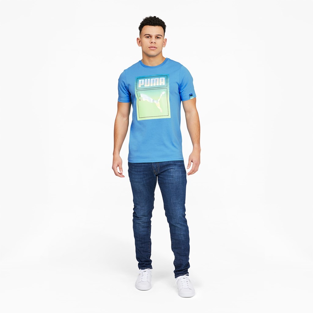 Bleu Azur Puma Lightsense Box Logo Men's Tee | 7145JYUTA