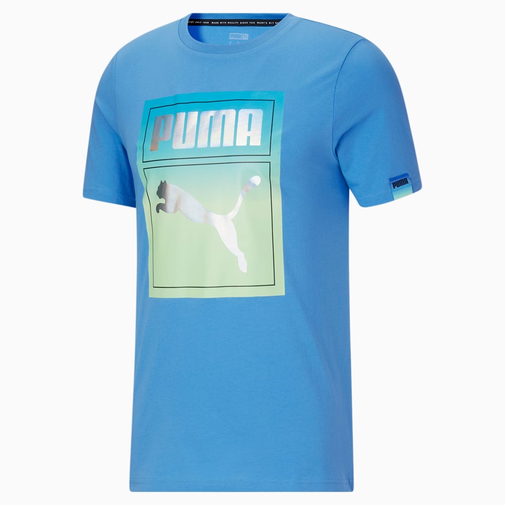 Bleu Azur Puma Lightsense Box Logo Men's Tee | 7145JYUTA