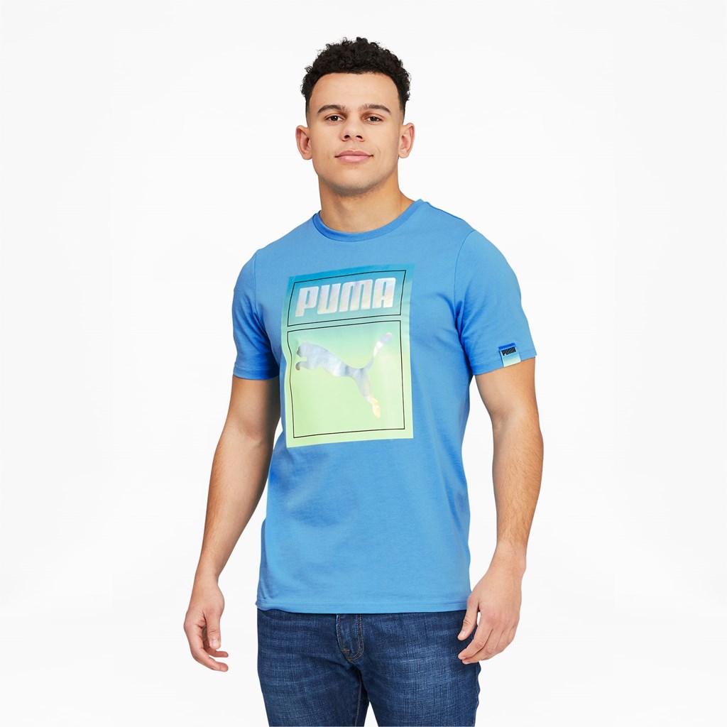 Bleu Azur Puma Lightsense Box Logo Men\'s Tee | 7145JYUTA