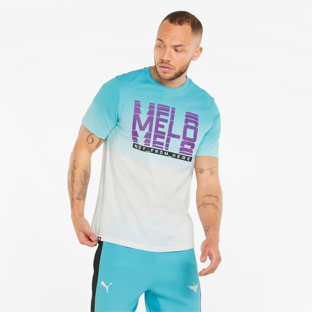 Blue Atoll Puma Melo Fade Short Sleeve Basketball Men\'s Tee | 8304LOPTJ