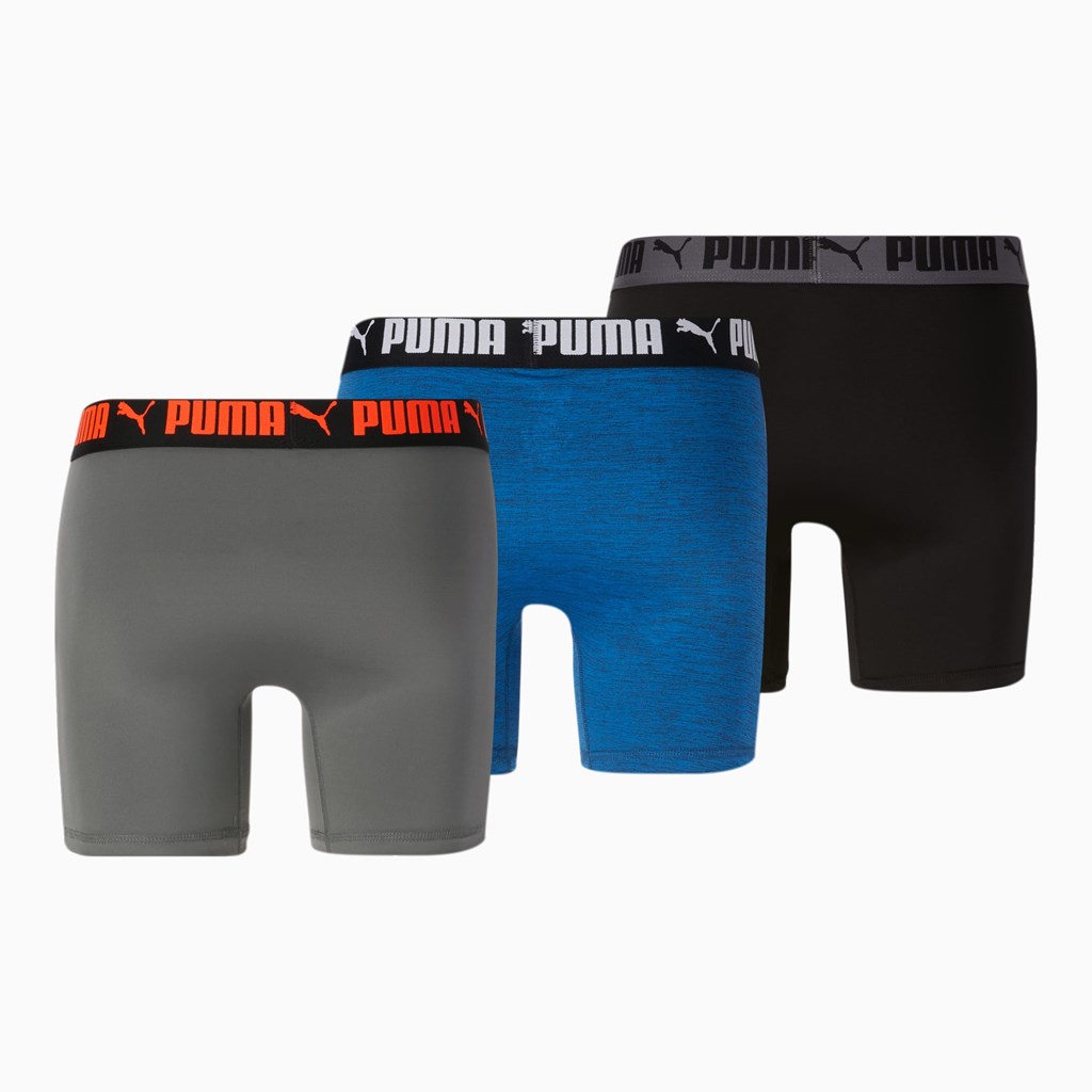 Blue / Grey Puma Athletic Boxer Briefs [3 Pack] Men's Briefs | 1368OXZQA