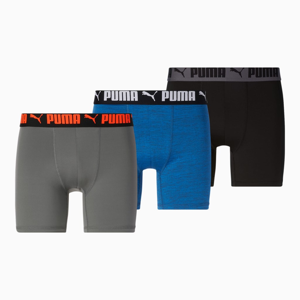 Blue / Grey Puma Athletic Boxer Briefs [3 Pack] Men\'s Briefs | 1368OXZQA