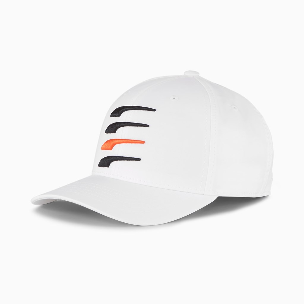 Bright White / Black / Vibrant Orange Puma Moving Day X Snapback Men\'s Snapback | 1462STPGH