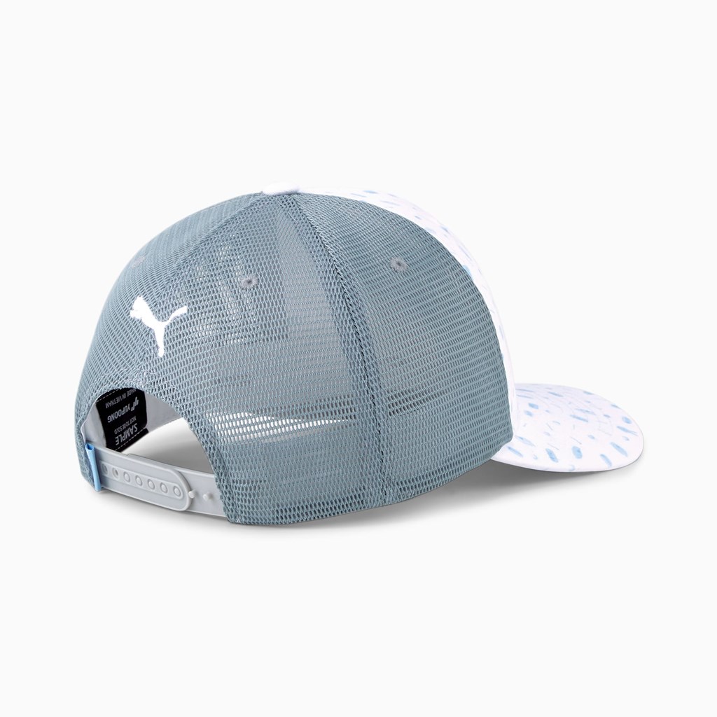 Bright White / Placid Blue Puma Snack Shack P 110 Trucker Snapback Men's Snapback | 5081FINWZ