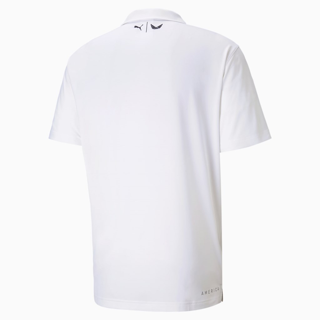 Bright White Puma Volition MATTR Banner Golf Men's Polo Shirt | 6058HKBPO