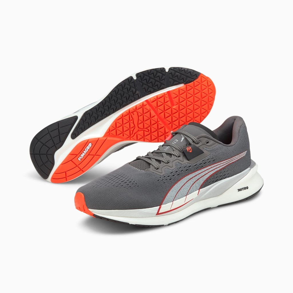 Castlerock / White / Lava Blast Puma Eternity NITRO Men's Running Shoes | 1827WHRNY