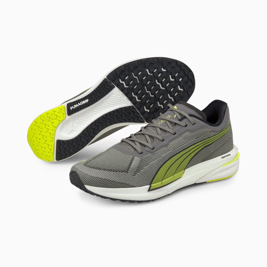 Castlerock / Yellow Alert / Black Puma Velocity NITRO Men's Running Shoes | 3674HOJWR