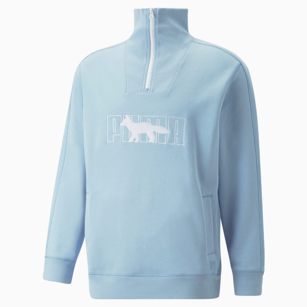 Chambray Blue Puma PUMA x MAISON KITSUNE Half-Zip Women\'s Sweatshirt | 3145BLPTR