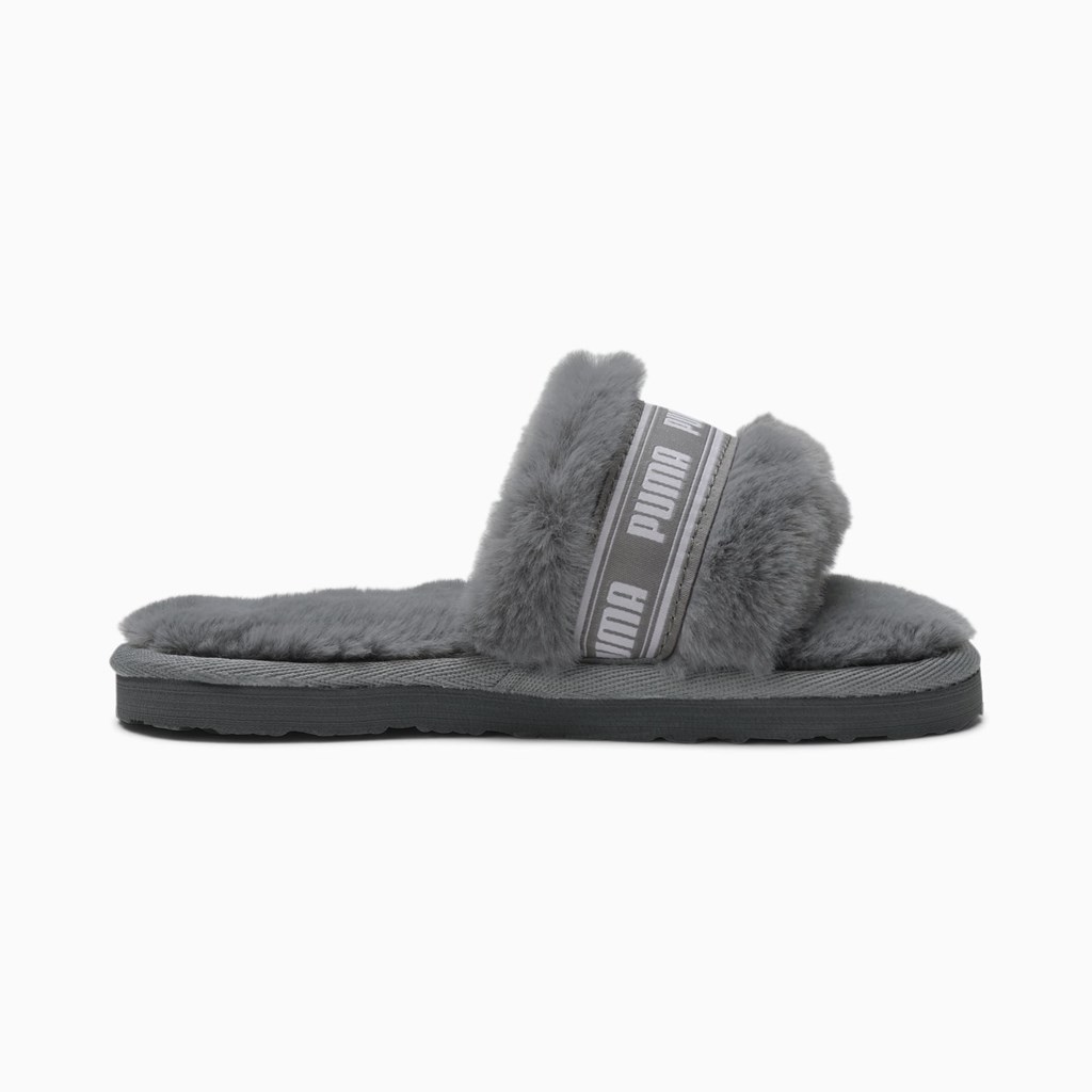 Charcoal Gray / White Puma Fluff Little Girls' Slippers | 9287ECRPJ