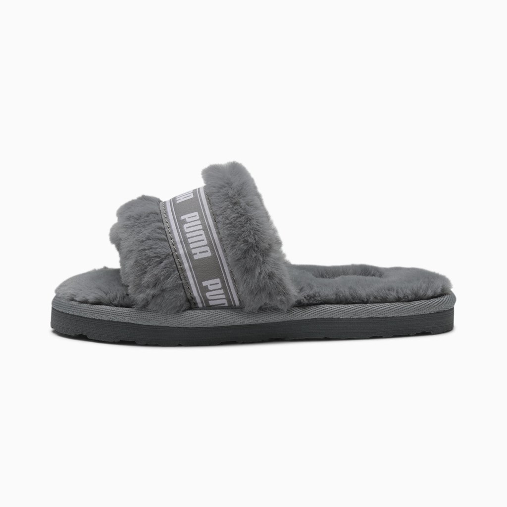 Charcoal Gray / White Puma Fluff Little Girls\' Slippers | 9287ECRPJ